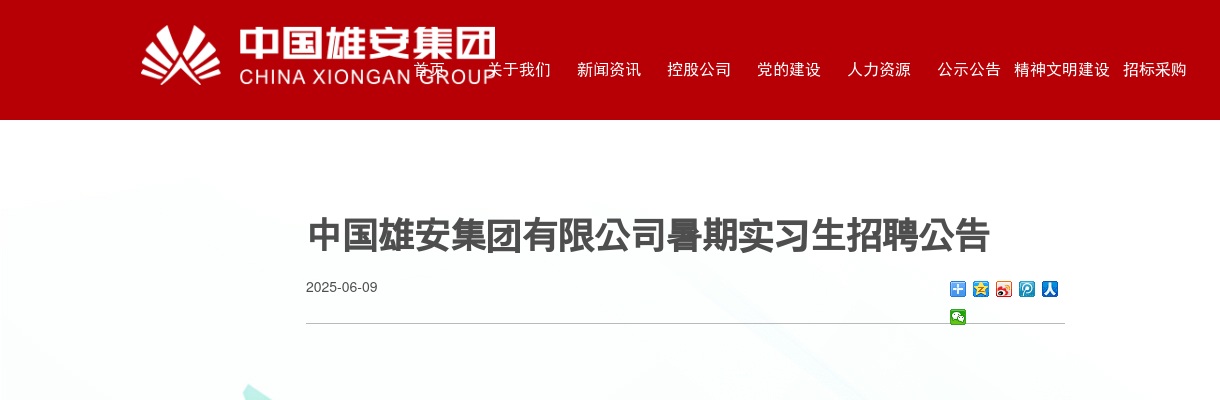 2025中国雄安集团有限公司招聘暑期实习生50人公告 图片